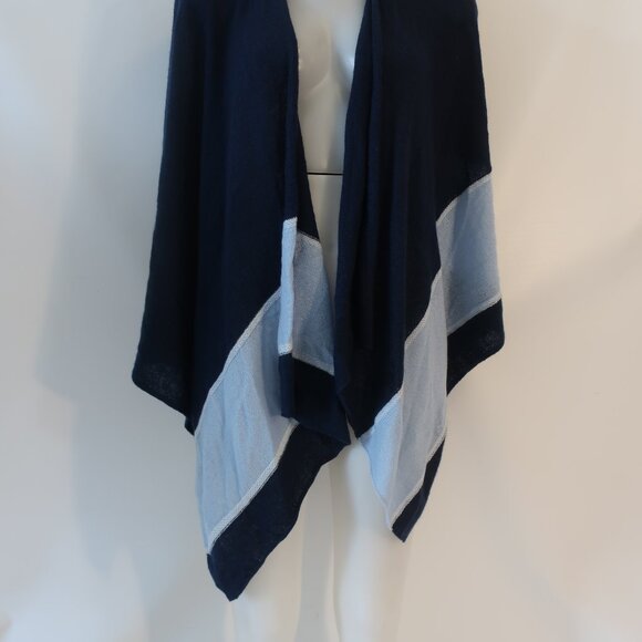 Women J. McLaughlin Navy Blue Light Blue Pure Cashmere Colorblock Shawl Wrap OS - Picture 6 of 12